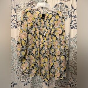 Torrid Yellow & Blue Ruffled Blouse with pleated detail